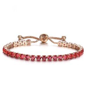 Red Round Stone Rose Gold Tennis Bracelet